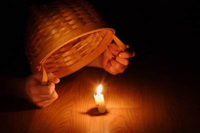 candle over basket
