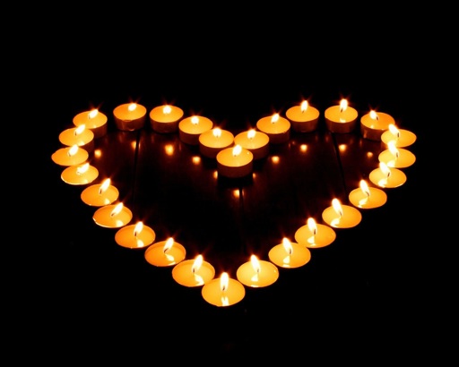 votives placed in a heart 